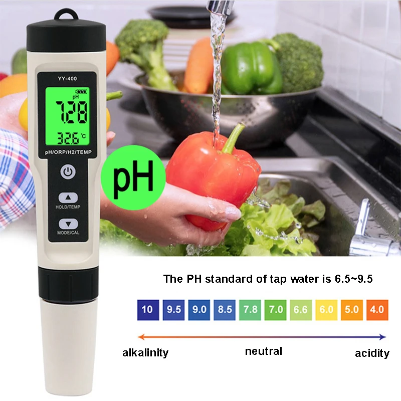 4 in 1 Hydrogen Ion Concentration Water Quality Test Pen YY-400 PH/ORP/H2/TEM Digital Drinking Water Meter