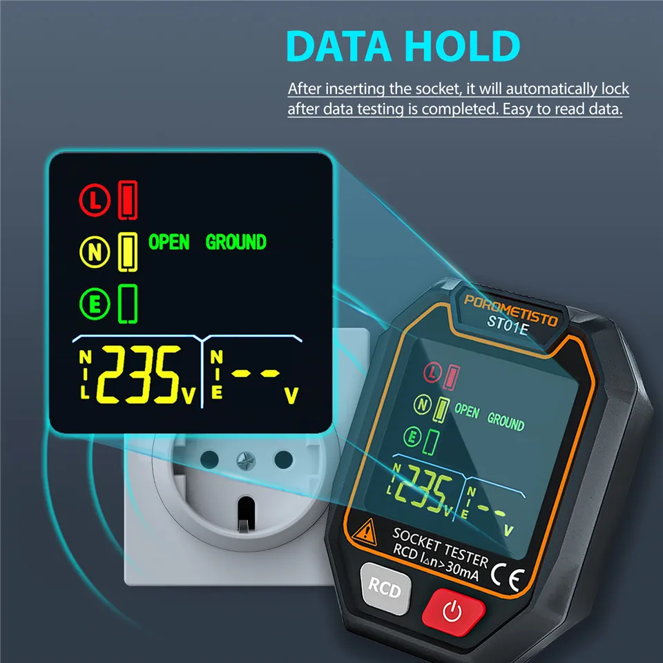 ST01 Socket Tester Pro Voltage Test LCD Digital Outlet Socket Detect US/UK/EU Plug Ground Zero Line Plug Polarity Phase Check