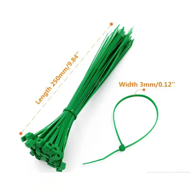 50pcs Self-locking Fastener Design Self Locking 3mm x 25cm Green Plastic Clip Tying Wires for Gardening Fixed Plant Tie