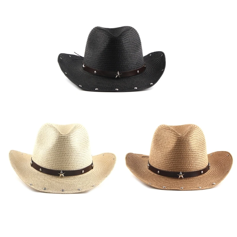 Handmade Fishing Hat Wide Brim Woven Cowboy Hat for Women Men Dress-up Party Unisex Cowgirl Hat for Camping Hat