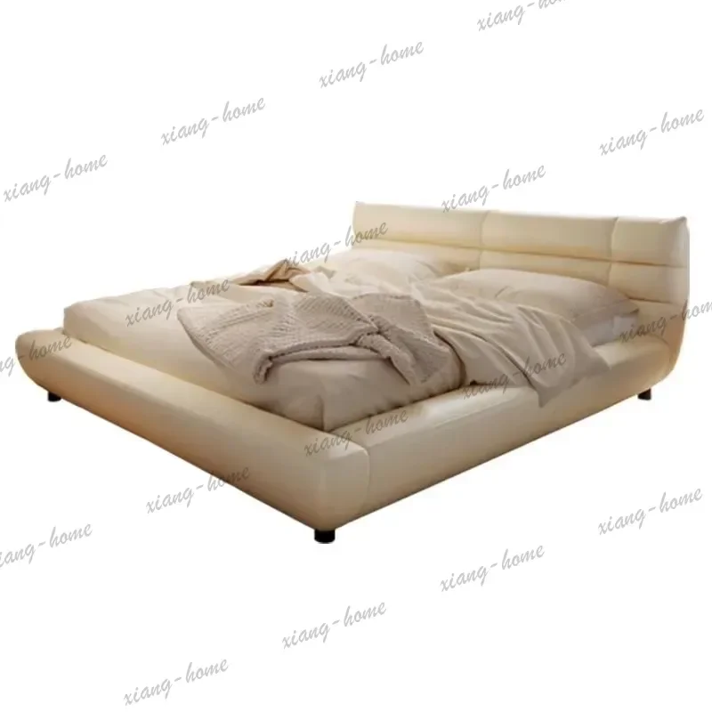 Queen Leather Double Bed Backrest White Italian Big Modern King Beds Bedroom Storage
