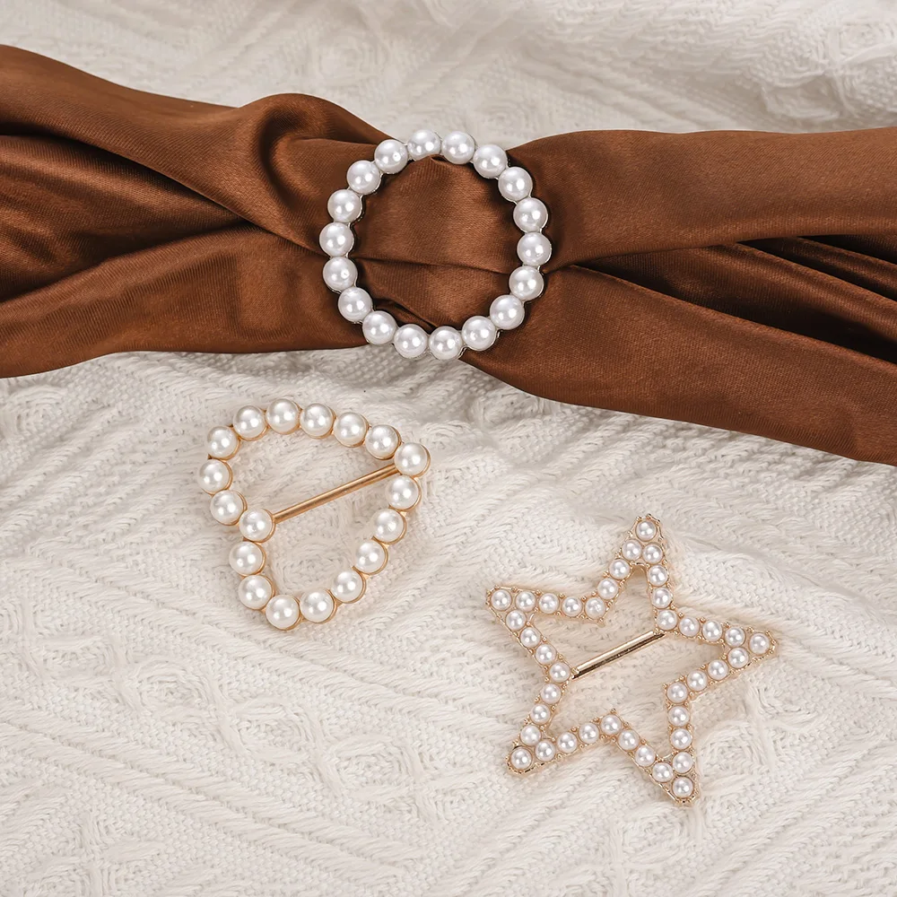 Pearl Knot Buckles T-shirt Corner Knotting Artifact Waist Tighting Bottons Heart Geometric Scarf Buckles Clothing Accessories