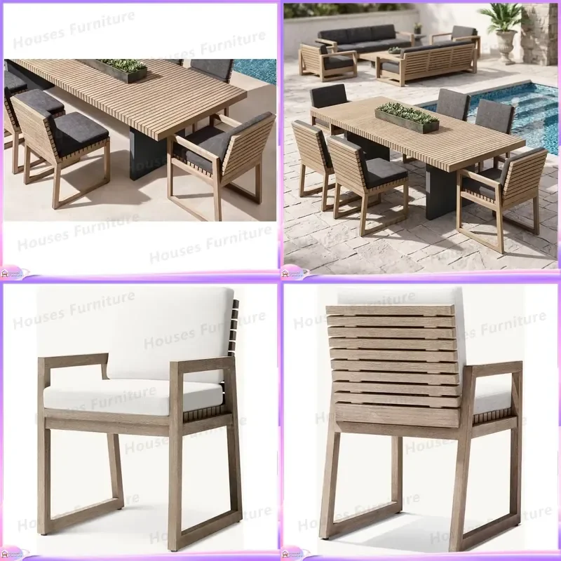 Luxury Teak Outdoor Dining Table and Chair Set All Weather Modular Patio Furniture for Garden Balcony Customizable Cushions