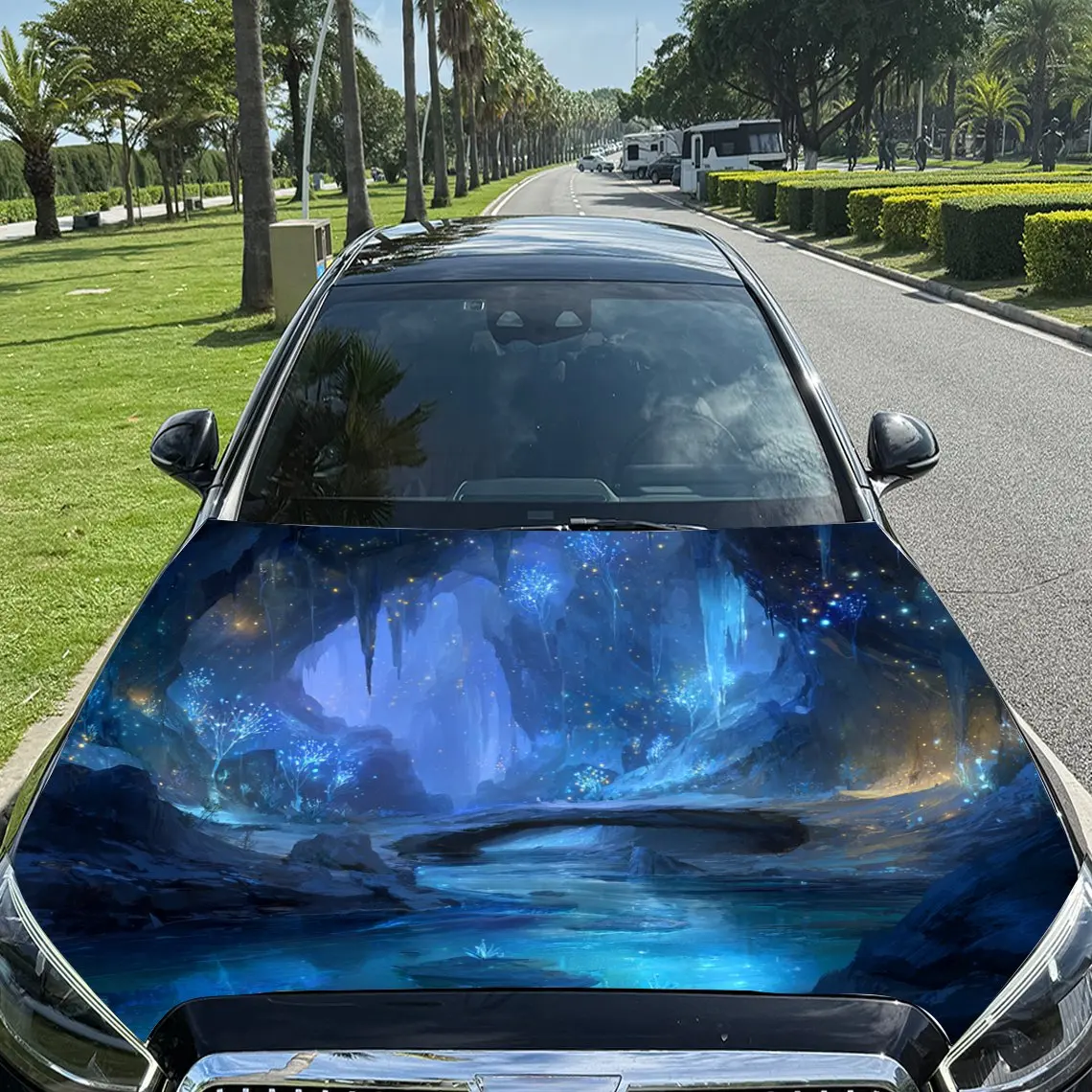 Blue - Purple Star River Print car hood stickers, waterproof self-adhesive, scratch resistant, easy to stick, durable car PVC st