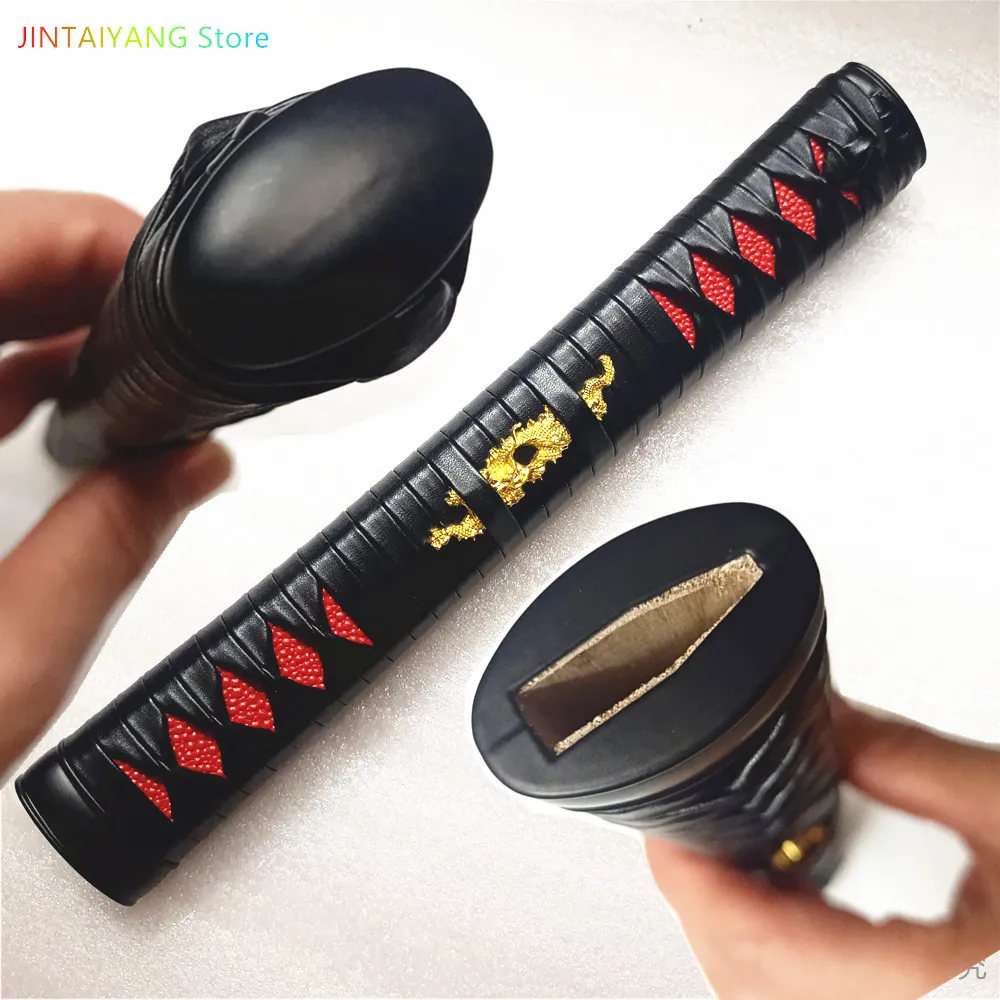 

26CM Japanese Tsuka Handle Fuchi Kashira Menuki Black Leather Ito Red Rayskini F Japan Sword Samurai Katana Accessory