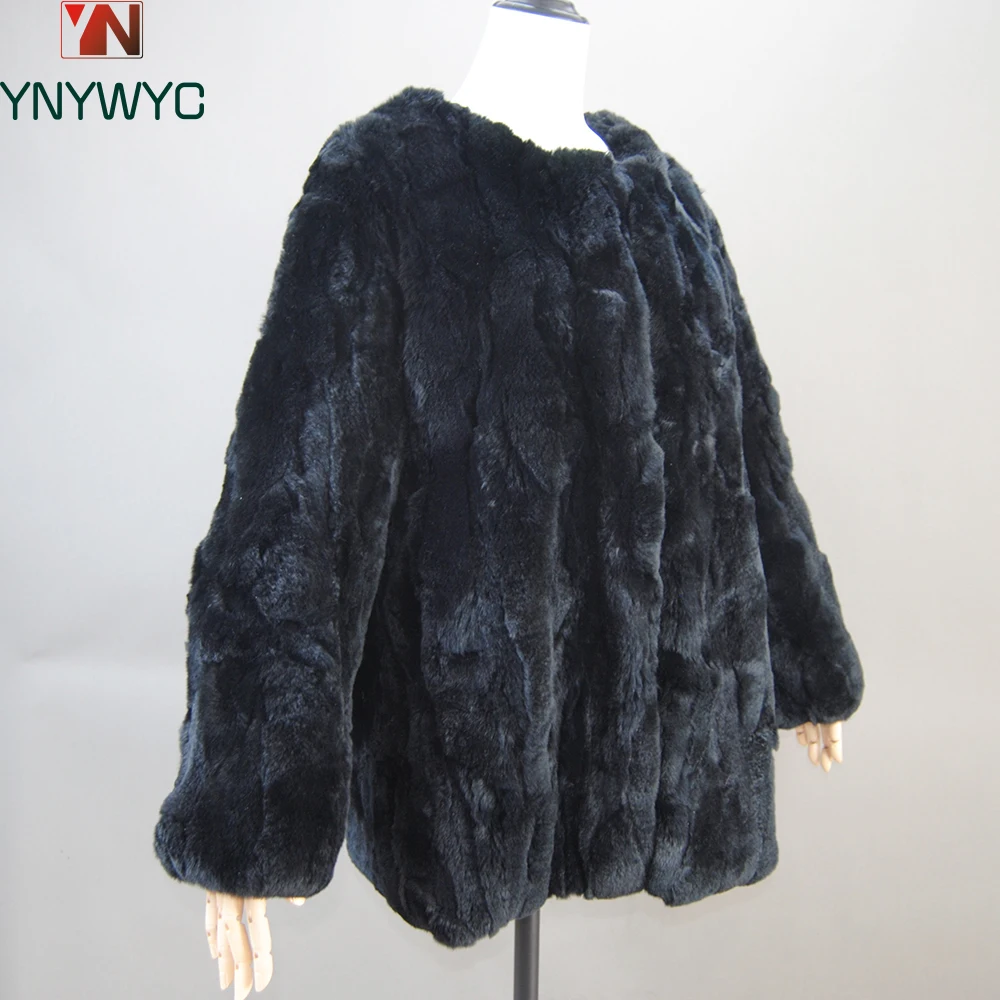 Vendita calda marca vero cappotto di pelliccia di coniglio Rex cappotto femminile genuino cappotto di pelliccia di coniglio Rex 2025 inverno nuova moda soprabito lungo