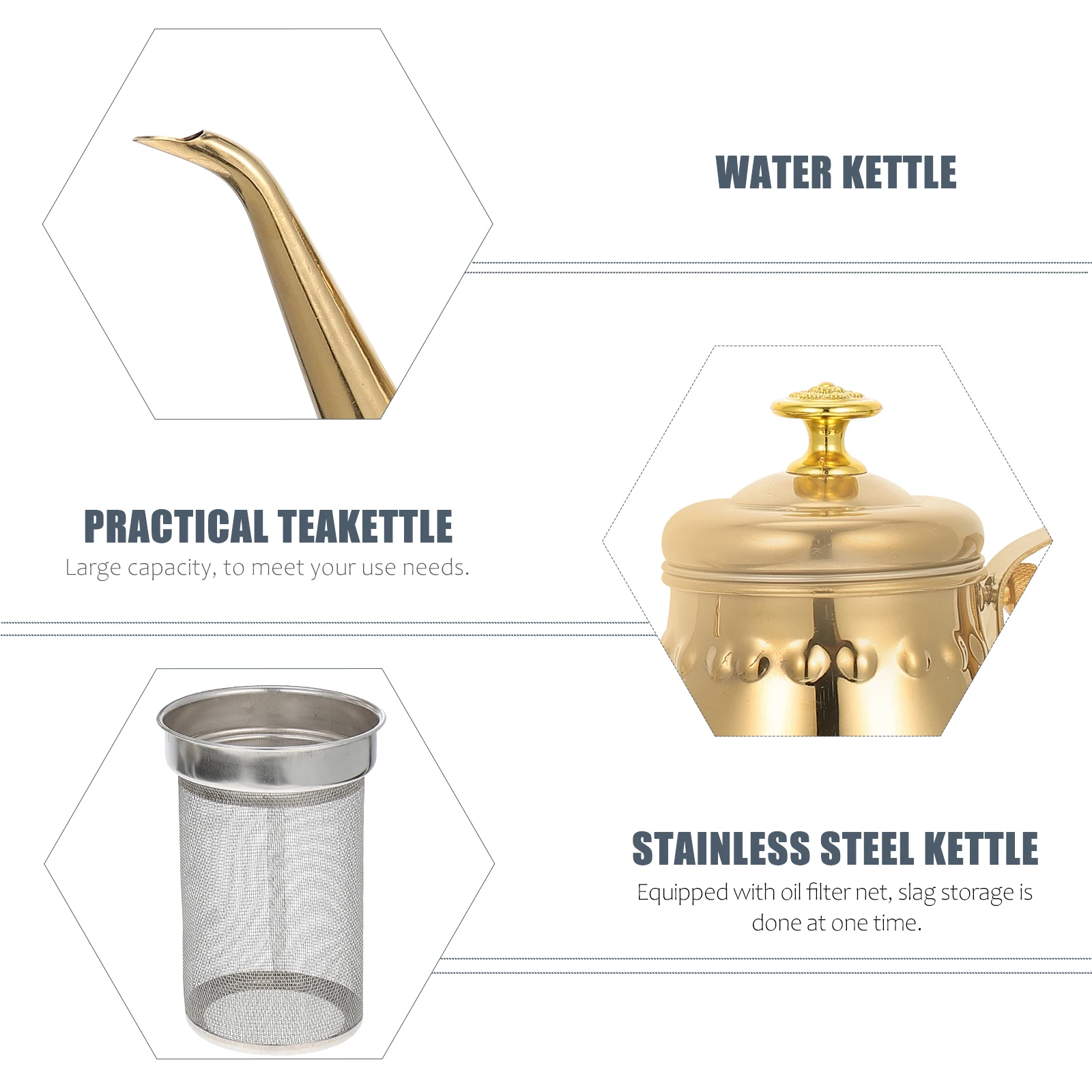 

Stainless Steel Teapot Water Kettle Household Tea House Restaurant Resistant Anti Rust Soup Strainer Filter Design