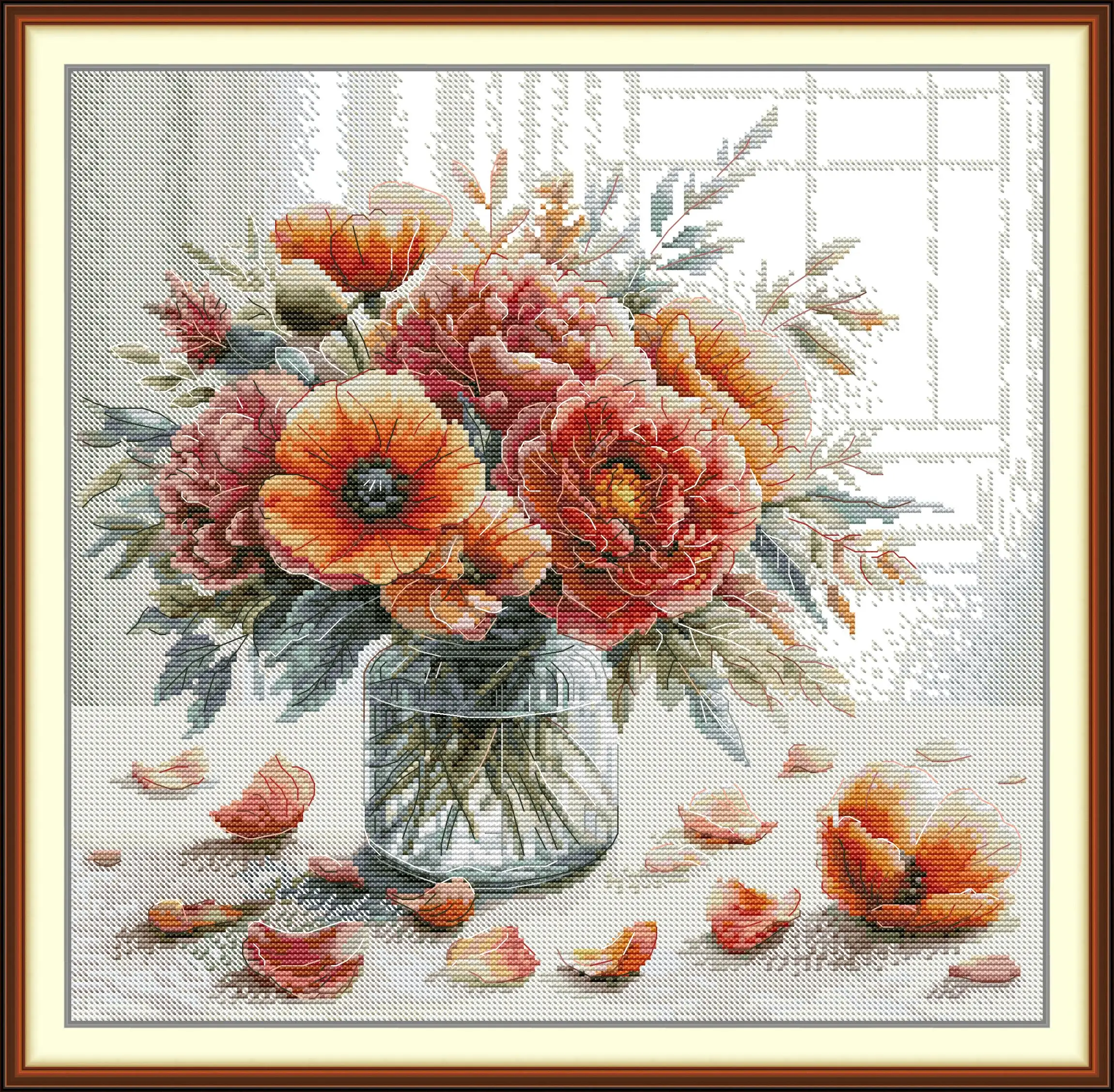 

Joy Sunday Pre-printed Cross Stitch Kit Easy Pattern Aida Stamped Fabric Embroidery Set-Autumn Vase