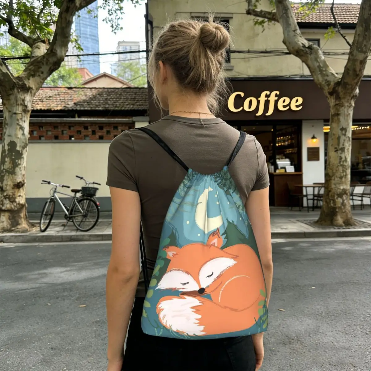 The Fox Sleeping In The Forest Backpacks Multi-function Drawstring Bags Sports Bag Book Bags for Travel School