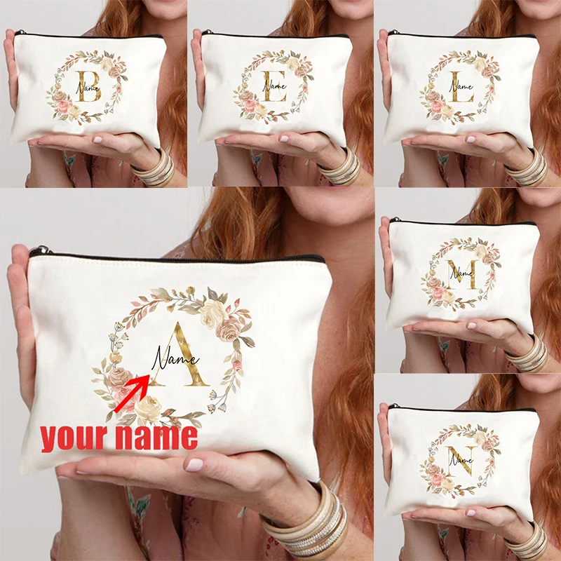 Bridal Wreath Customized Name Letter Makeup Bag Lipstick Storage Bag Wedding Party Bridesmaids Gift Mother Gift Women's Wallet