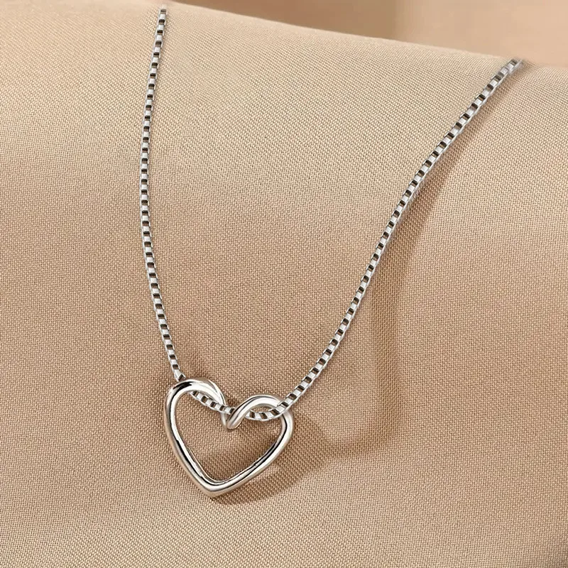 925 Sterling Silver Heart Pendant Necklace Statement Love Necklace Women Daily Wear Fashion Versatile Jewelry