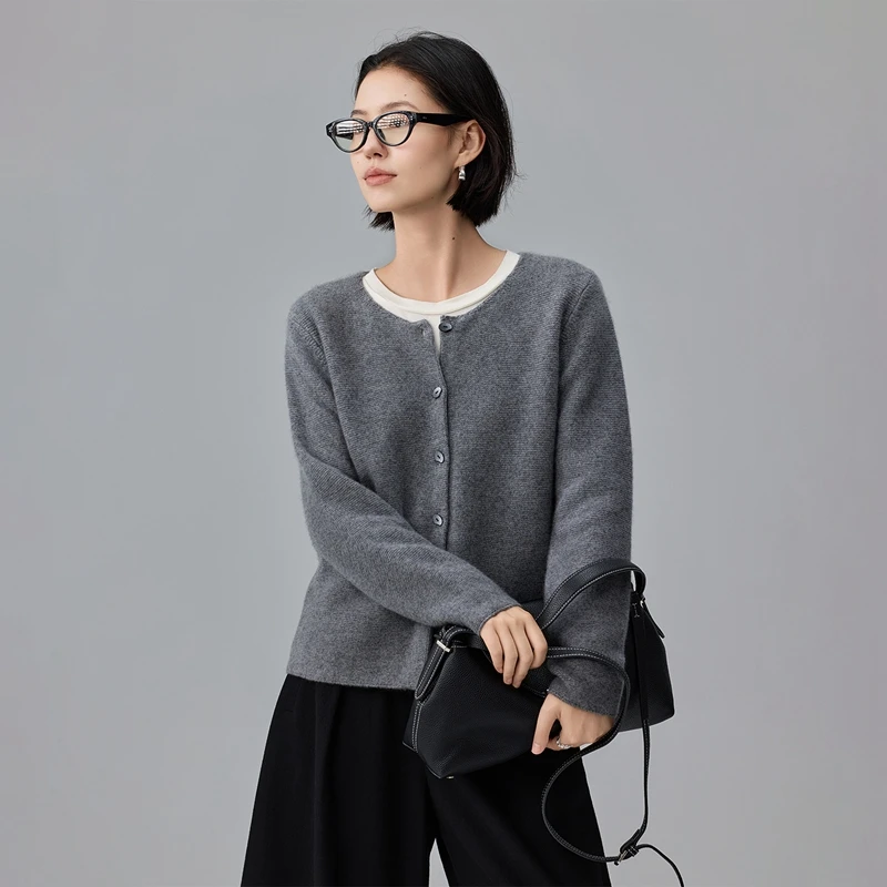 

Женский свитер из 100% чистого кашемира с круглым вырезом, вязаный свободный кардиган, осенне-зимний, новый стиль, универсальный, комфортный, теплый, модный