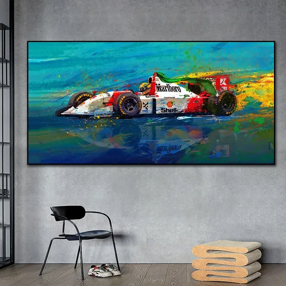 Art mural Simple scandinave Ayrton Senna F1, légende de voiture, toile HD, peinture à l'huile, affiche imprimée, décoration de maison, chambre à coucher, salon