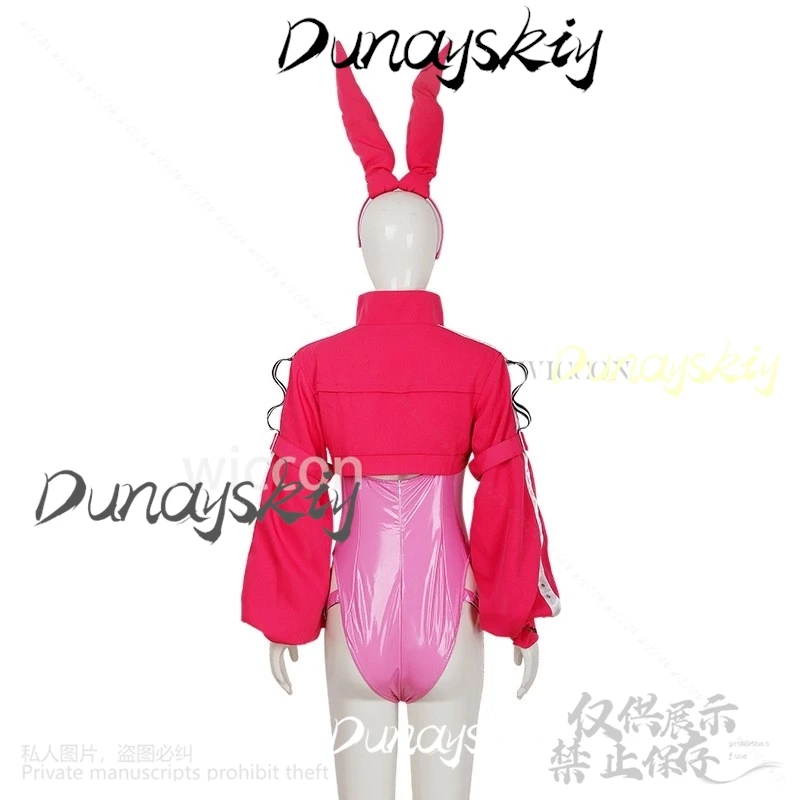 Women’s Nikki Alice Cosplay Costume Bodysuit with Rabbit Ear Headband Pink Wig Game NIKKE The Goddess of Victory Suit Customized