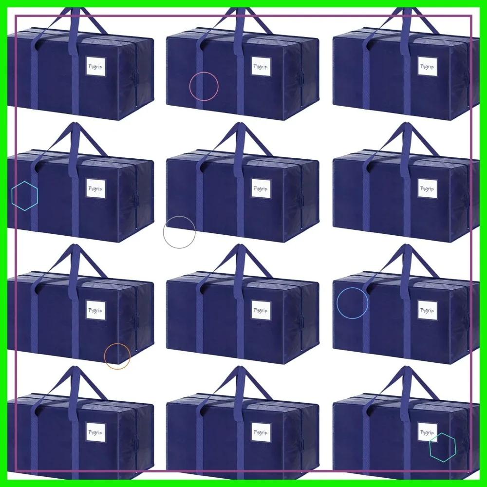 

Набор из 12 прочных сумок для переезда с прочной молнией и ручками, долговечные контейнеры для хранения одежды и студенческих принадлежностей, темно-синий