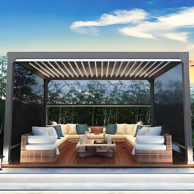 Electric Retractable Pergola Aluminum Waterproof Louvered Roof Fully Automatic Motorized Folding Shade for Outdoor Patio Garden