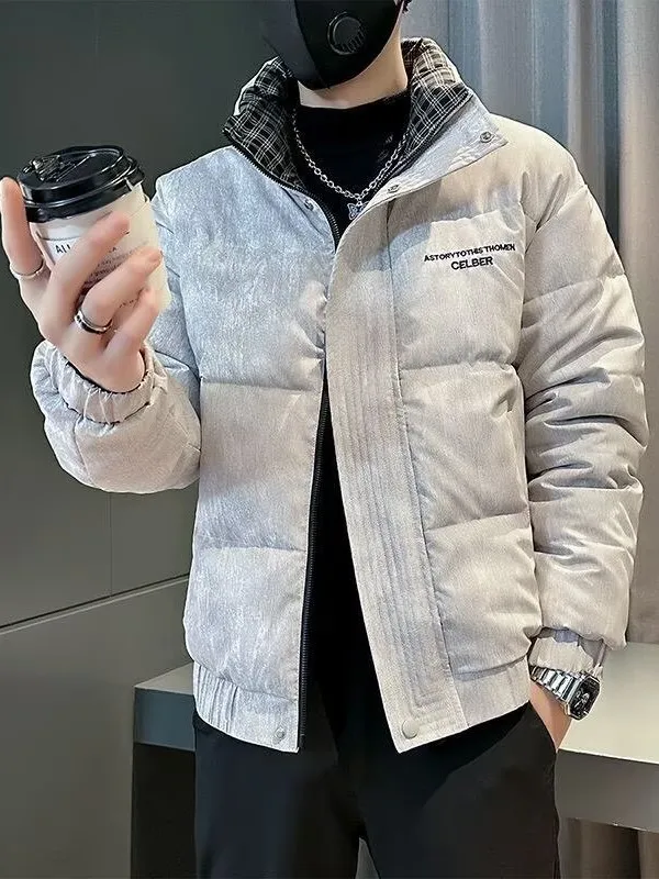Ele Youth Men's down Cotton Jaet Winter Faion Brand Embroidery Hip Haome Thiened Stand Fit Coat for Men