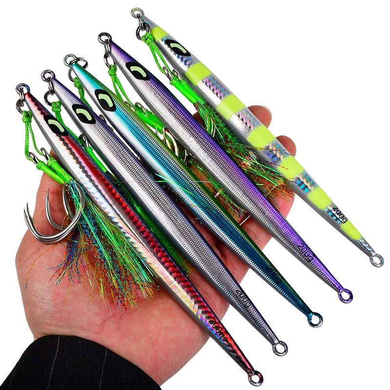 Proberos 1 Stück Simulierter 3D-Fischschuppen-Hardbait, schnell sinkender, leuchtender Metall-Jigging-Köder 60g-200g mit Haken, Bass- und Meerwasserköder