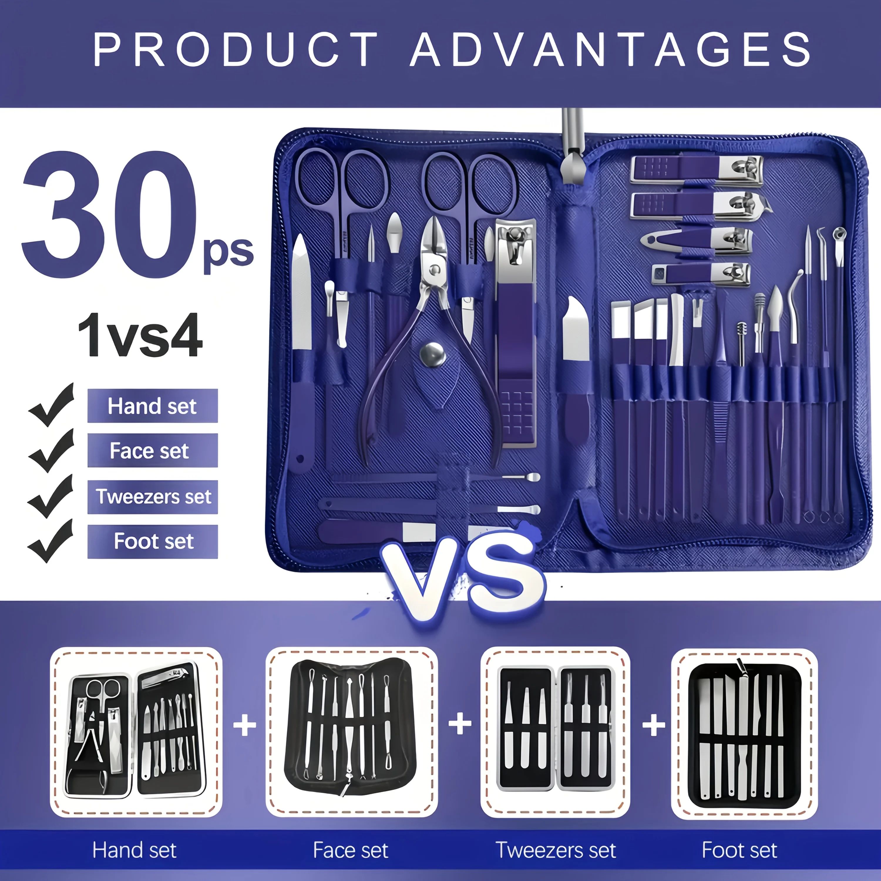 Profesjonalny luksusowy zestaw do manicure i pedicure, 30 elementów, ze stali nierdzewnej, wytrzymały zestaw narzędzi do paznokci, prezent na Boże Narodzenie.