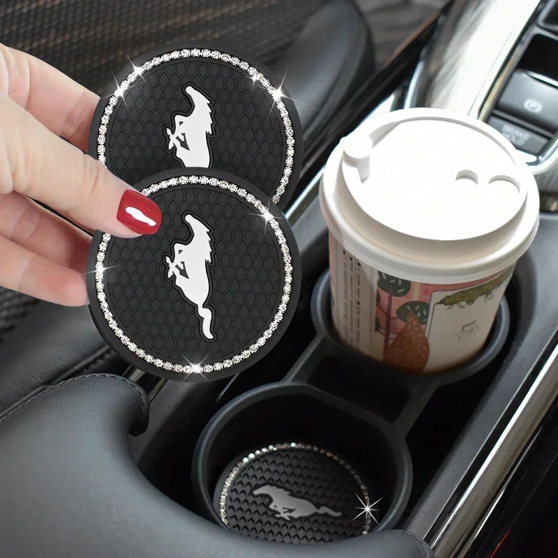 Non-slip Car Coaster Diamond Rhinestone Car Water Cup Pad For Ford Mustang spoiler Shelby GT 350 500 Cobra e Focus 2 3 MK3 Kuga