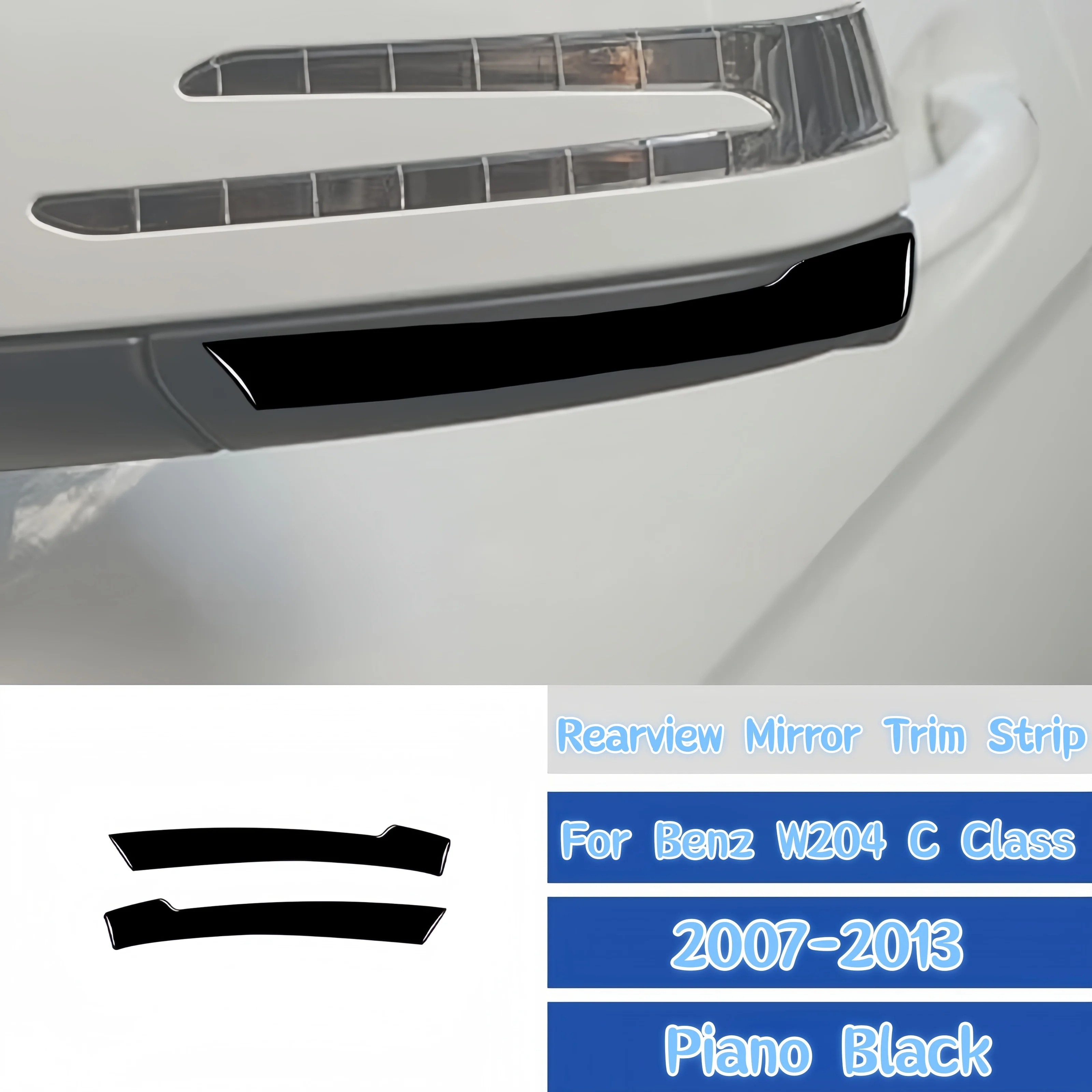 For Mercedes W204 Benz C Class 2007-2013 Piano Black Exterior Car Rearview Mirror Trim Strips Decoration Stickers Auto Zubehör