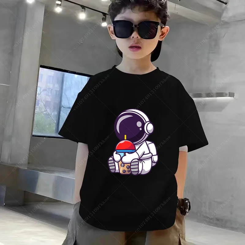 Cotton T-Shirt Kids Cartoon Clothes Cute Astronaut Print T Shirt Enfant Boys Girls Summer Short Toddler Tees Harajuku Teenagers