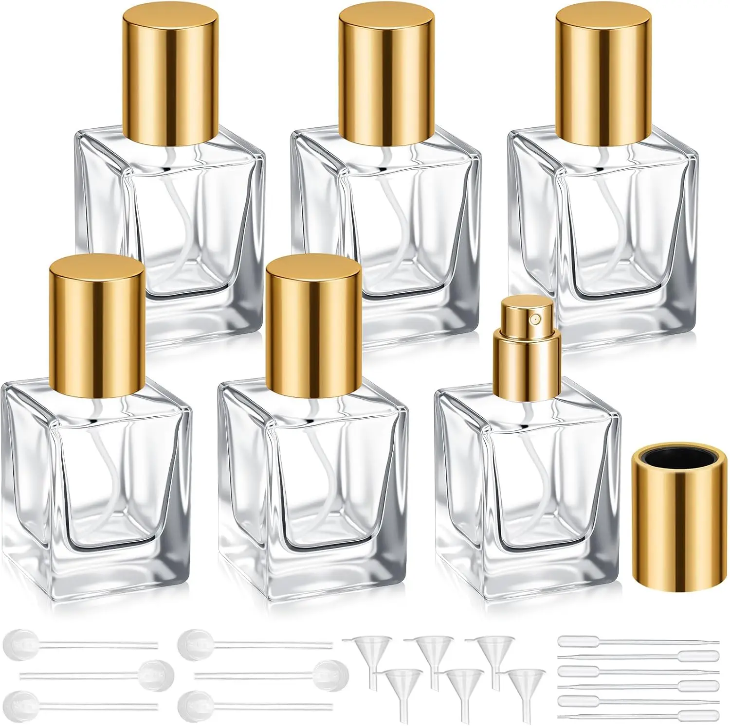6 Stück 30ml Leere Glas-Parfümflaschen, Nachfüllbare Zerstäuberflaschen, DIY-Parfümherstellungszubehör, Vintage-Duftverpackung – Detail 1