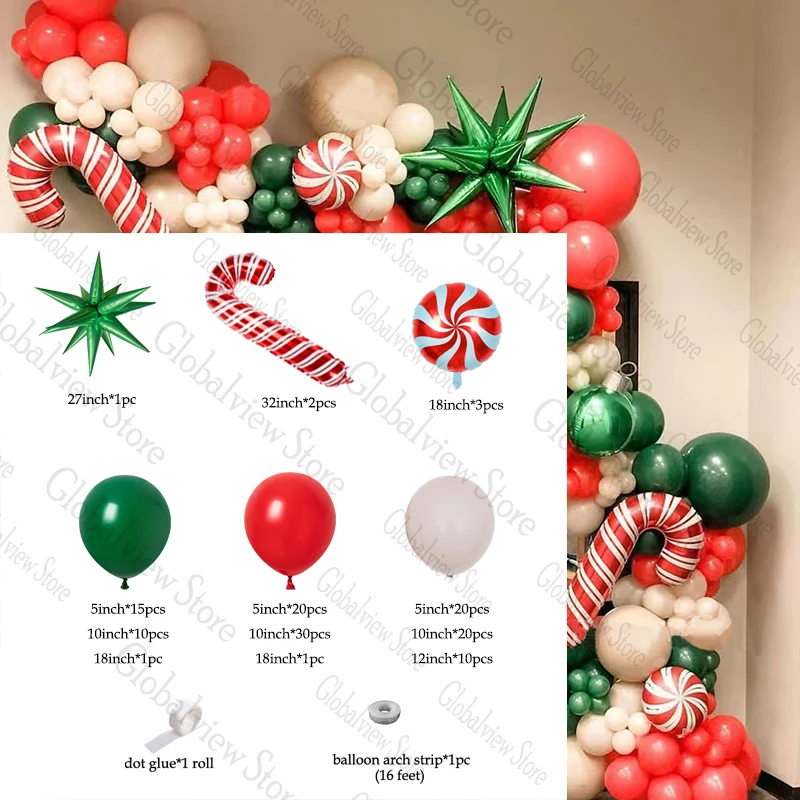 2025 Christmas Balloon Arch Garland Candy Cane Lolipop Foil Balloons Green Red christmas party Decor Backdrop