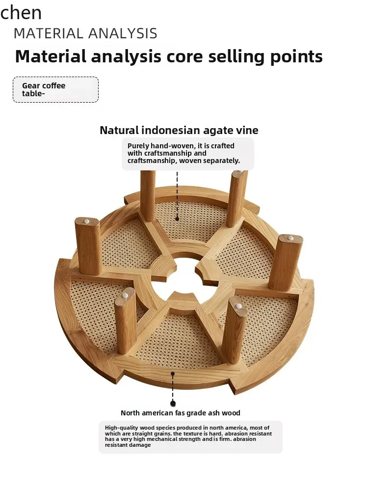 

H5.26 LQC solid wood rattan coffee table small apartment simple creative living room household wabi sabi round low table