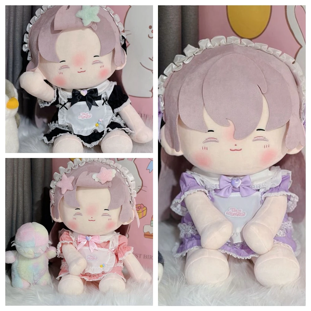 

40cm Anime Sitting Posture Plush Doll Maid Dress Headband Apron Kpop Plush Dolls Outfit Toys Baby Doll's Accessories Cos Suit