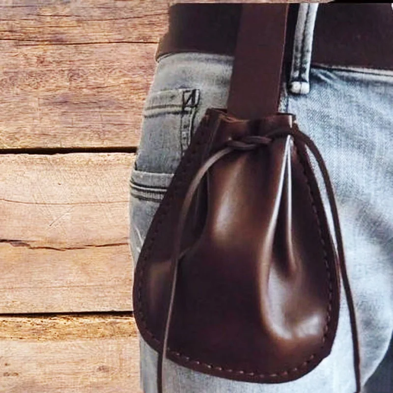 Medieval Faux Leather Men's Bag Viking Style Vintage Belt Pouch Dice Bag For Larp Ren-faire Drawstring Bag Middle Ages