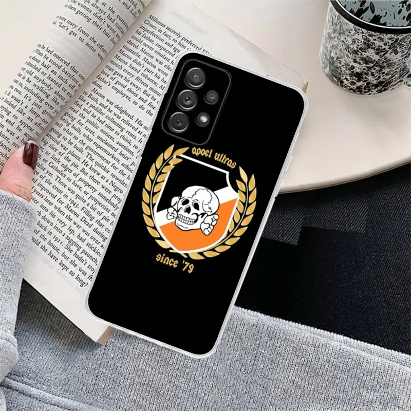 Luxury APOEL Ultras Phone Case for Samsung Galaxy S23 S22 S21 Plus Ultra A12 A32 A53 Clear Phone Cover Funda