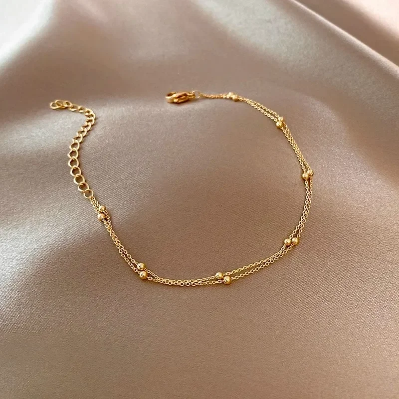 Sterling Silver Gold Small Round Bead Bracelet For Women's Retro Double-Layer Bracelet Birthday Jewelry Giftrrr