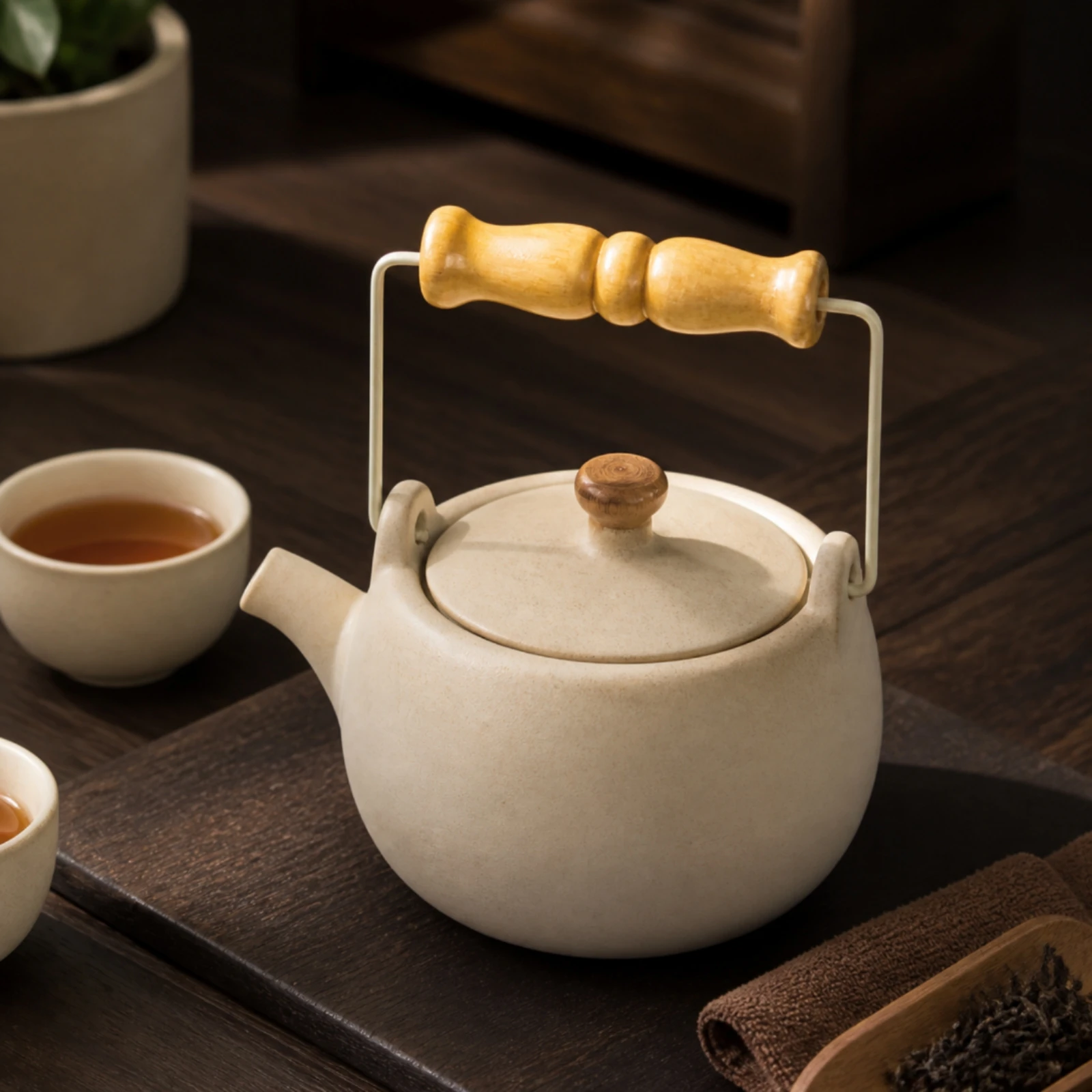 Bamboo-Wood Grip Handle with Iron Wire Frame Sturdy Tea Ware Replacement Handle Comfortable Heat-Resistant