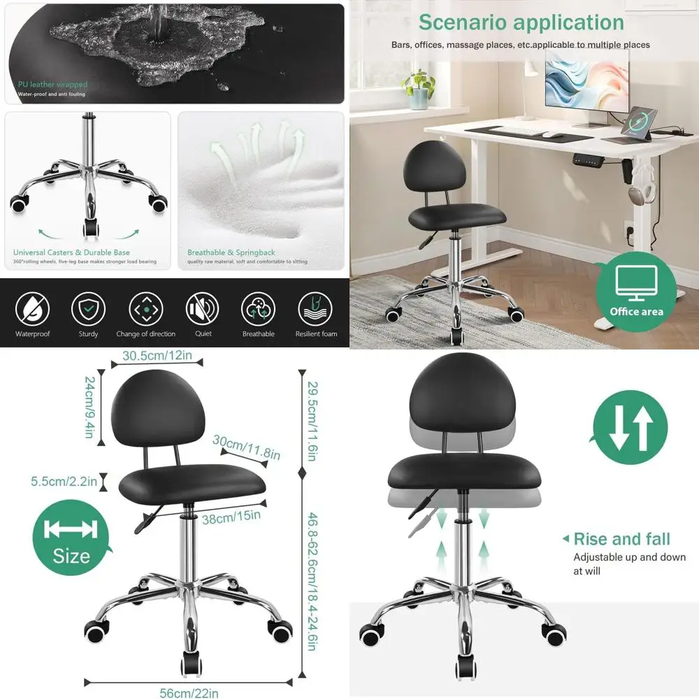 

Современный 360 ° Эргономичное офисное кресло с поворотным механизмом и колесиками, черное — минималистичный стиль для дома или работы