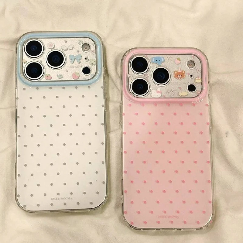 Niedliche Tier-Polka-Dots-Muster Silikon-Handyhülle für iPhone 18 17 Pro Max 16 15 14 13 12 11 Pro Stoßfeste TPU-Schutzhülle