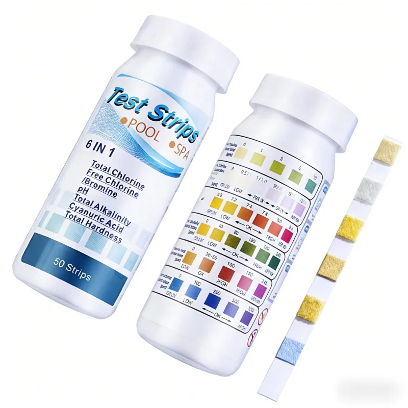 50-Strip Swimming Pool Water Quality Test Kit - Chlorine Bromine pH Total Alkalinity Cyanuric Acid Test Paper for Hot Tubs