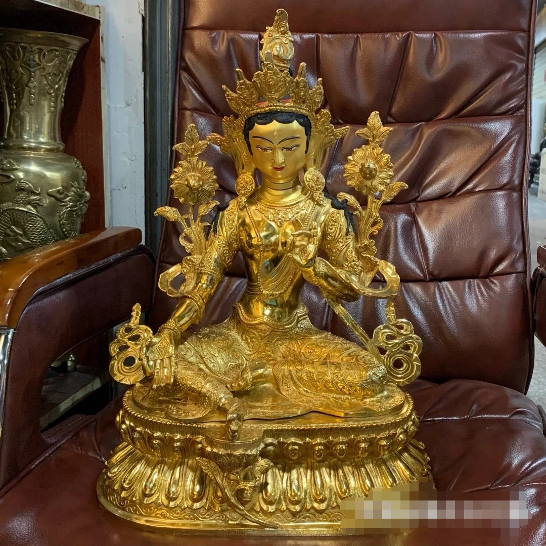 HOME family effective 46CM large bless safety good luck gilding Green Tara Godness Guan yin Buddha