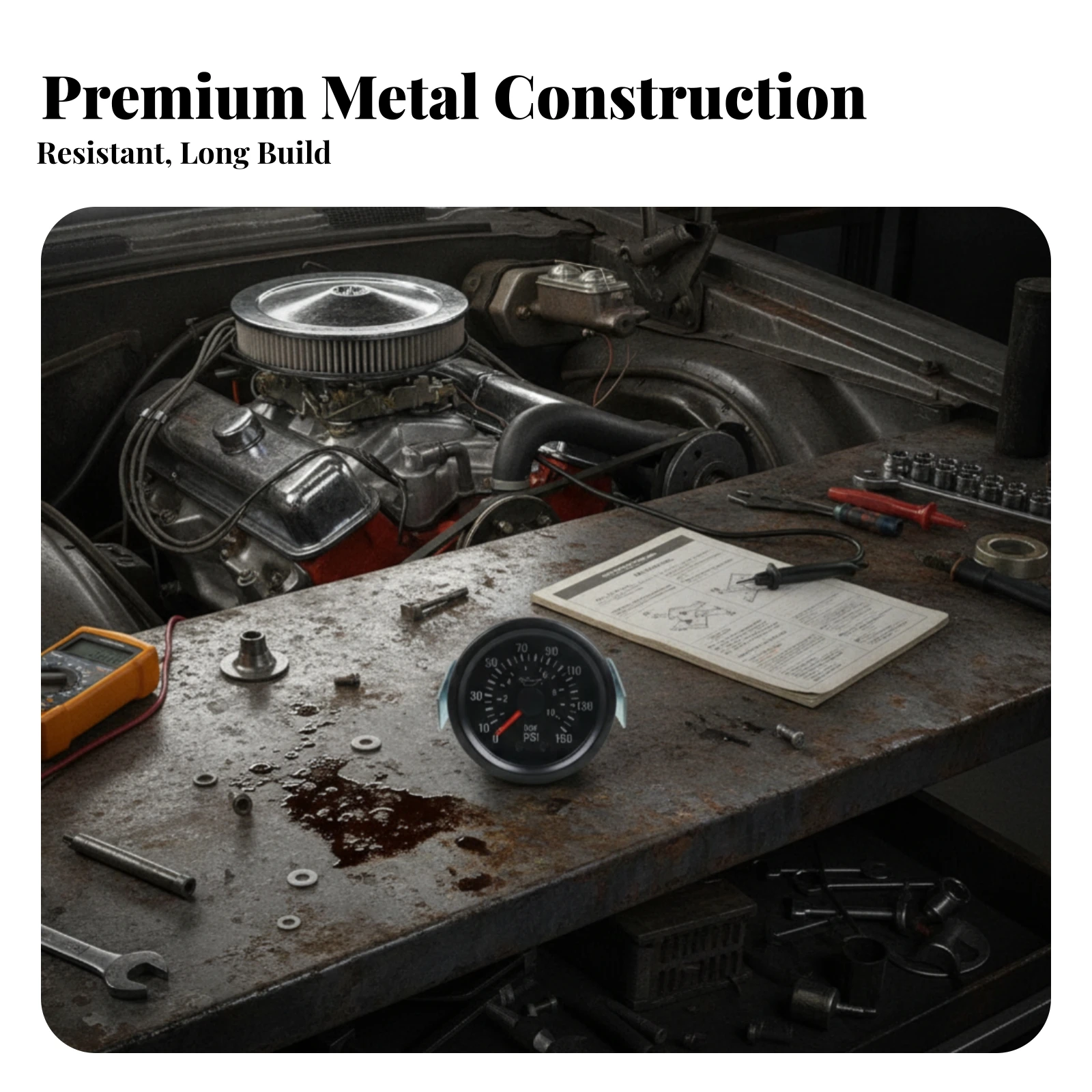 Mechanical Oil Pressure Gauge PSI and Bar Two-Scale Scale Oil Pressure Gauge Vehicle Part 52 Mm