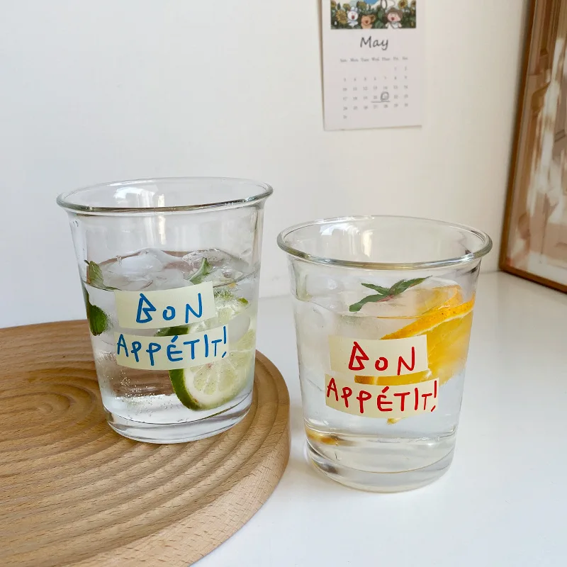 1 Piece Creative Heavy Glass Tumbler Cup French Style Bon Appetit Iced Coffee Juice Water Glasses Cup 320ml