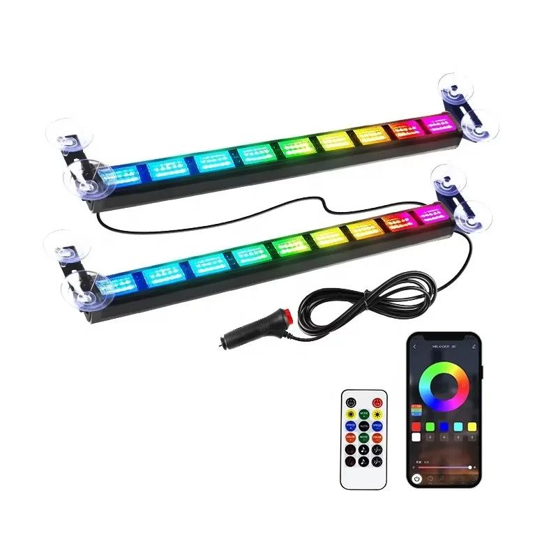 2Pcs/Set Multicolor Light Emitting Diode Strobe Light Strip RGB Warning Light Vehicle 12V 24V Emergency Hazard Flash Strip