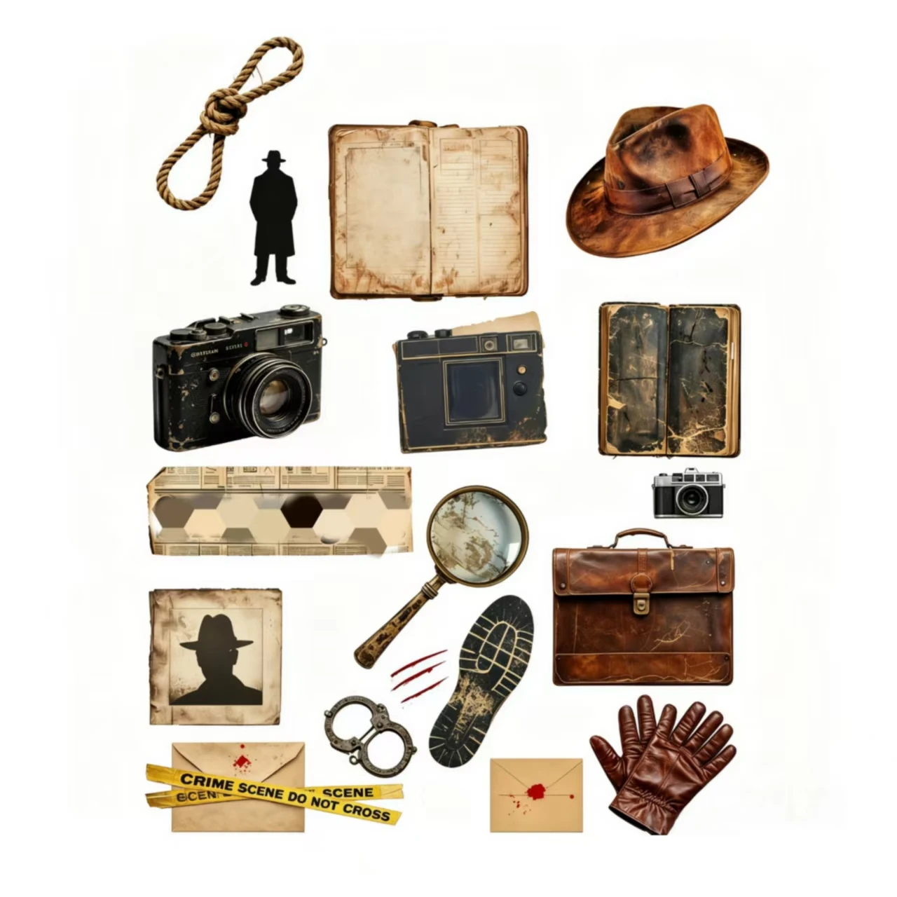 60Pcs Vintage Detective Evidence Theme Stickers Retro Crime Scene Decals Pack DIY for Phone Case Suitcase Diary Journal Laptop