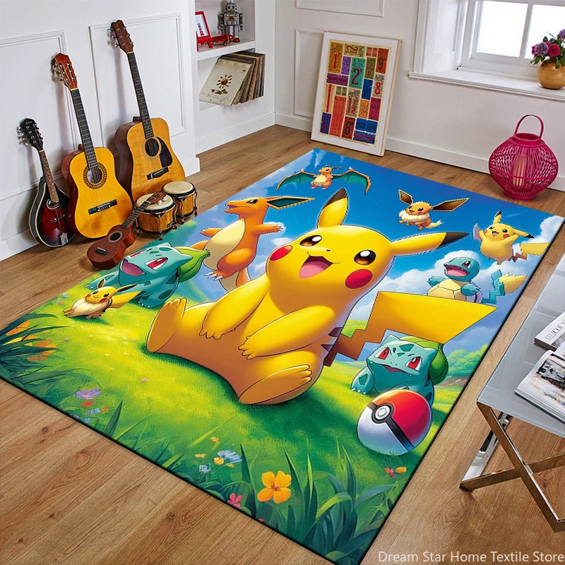 Cartoon Pokemon Anime 3D Carpet Rug for Home Living Room Bedroom Sofa Doormat Decor,Child Play Area Rug Non-slip Floor Mat Gifts
