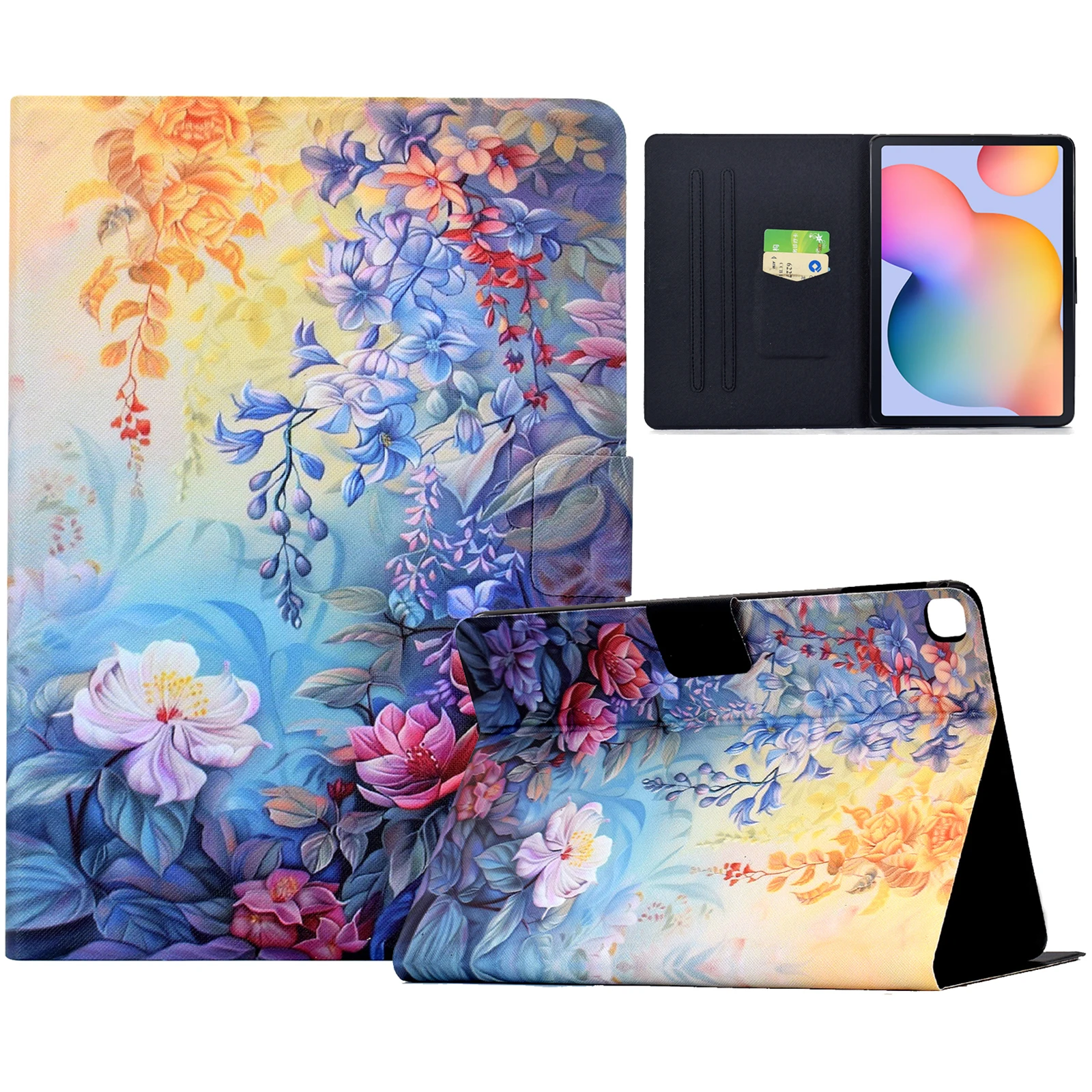 Leather Case for Samsung Galaxy Tab S6 Lite (2024) SM-P610 615 / (2022) / (2020) Pattern Painting Card Slots Stand Cover with Au