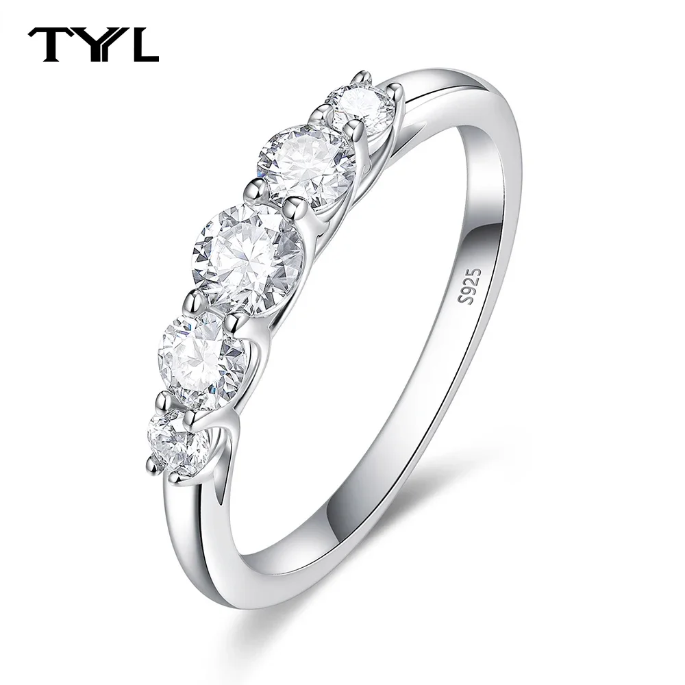 

TYYL 5 Stones Moissanite Wedding Band Promise Ring for Women 925 Sterling Silver D Color VVS1 Clarity Engagement Stackable Rings