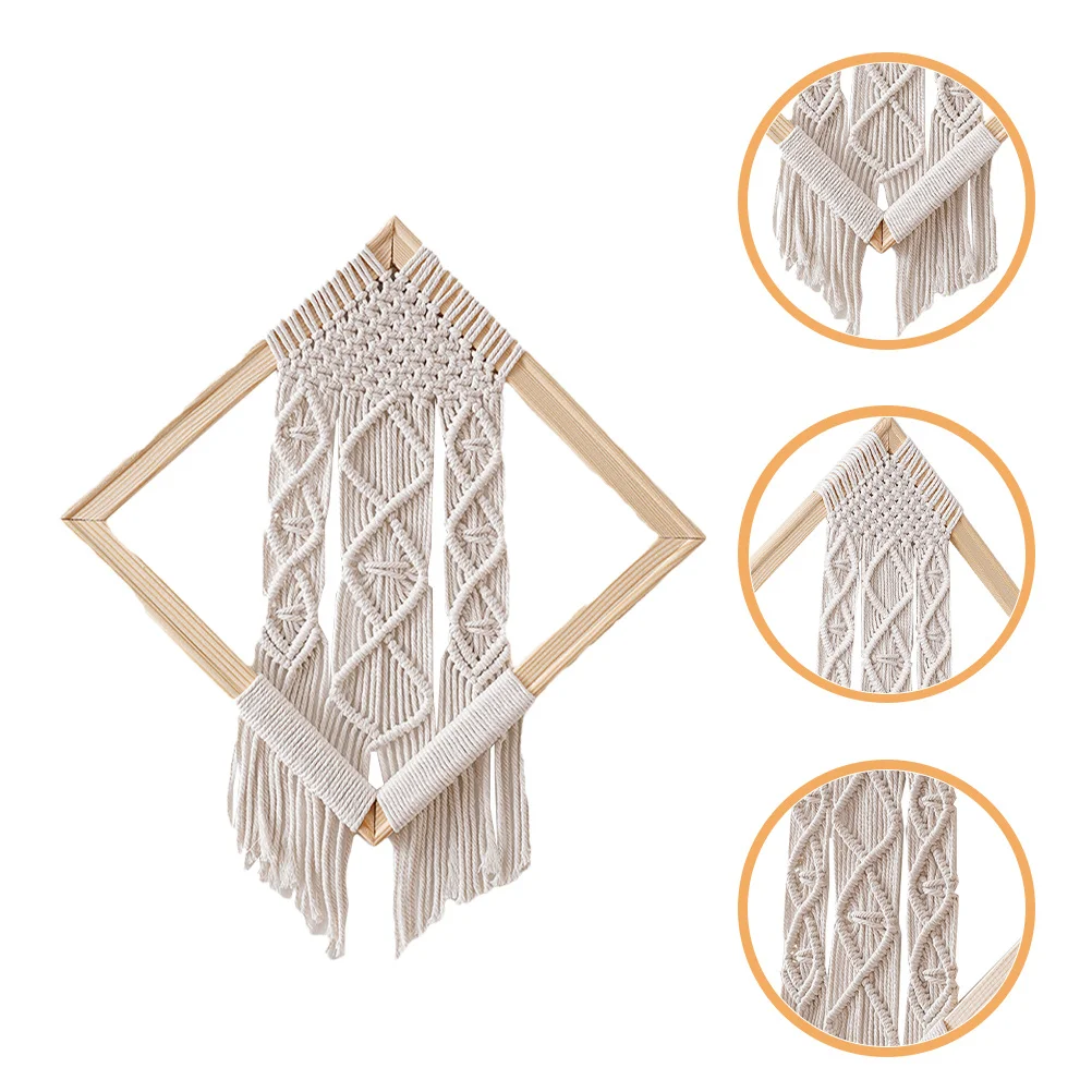 Natürliche Farbe Boho Gewebt Wandbehang Tapisserie Nordic Stil Hohl Rahmen Dekorative Quaste Anhänger Zimmer Ornament