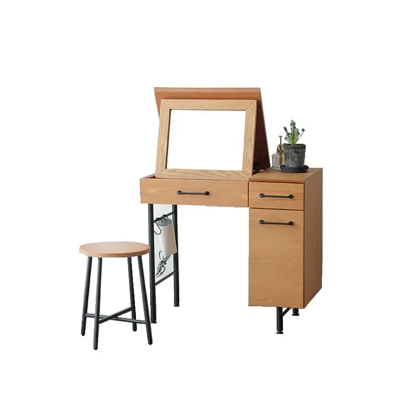 

Solid wood dresser, bedroom wrought iron dressing table, small apartment, multi-functional clamshell dressing table