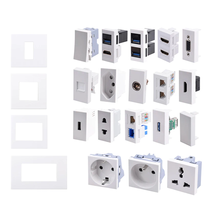 Coswall PC Panel EU Wall Power Socket + Female to Female HDMI-compatible 2.0 + CAT6 RJ45 Internet Data Outlet