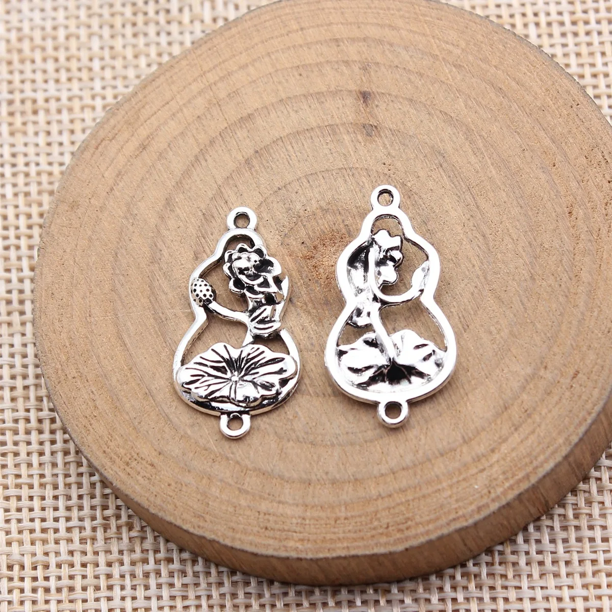 WYSIWYG 20pcs 26x14mm Antique Silver Color Chinese Style Lotus Leaf Gourd Connector For DIY Jewelry Making