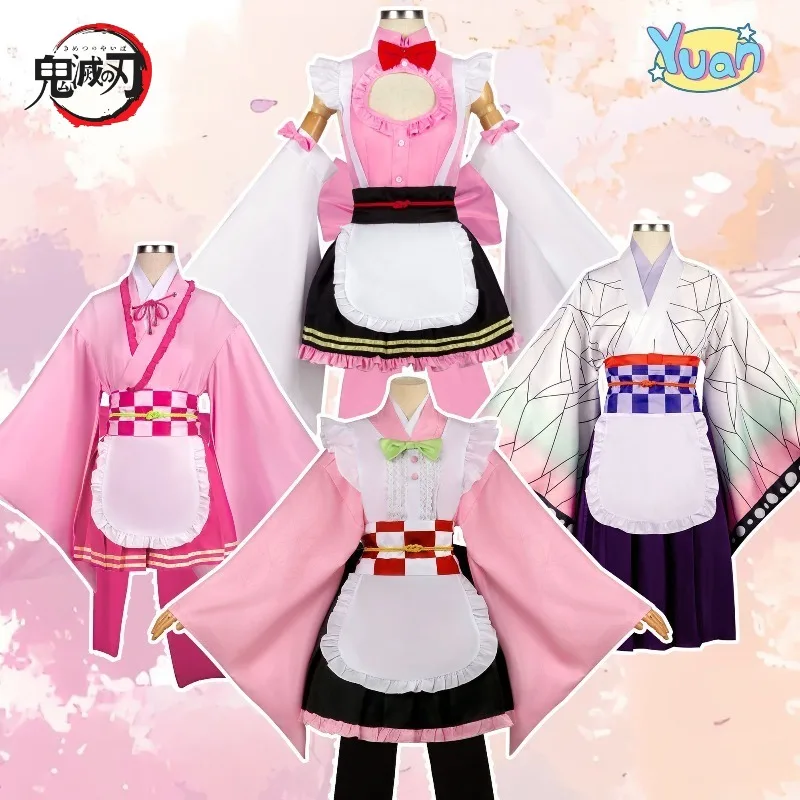 

Demon Slayer Anime New 2025 Kimono Maid Dresses Kamado Nezuko Cosplay Costume Kimonos Women Lolita Dress Halloween Party Gifts